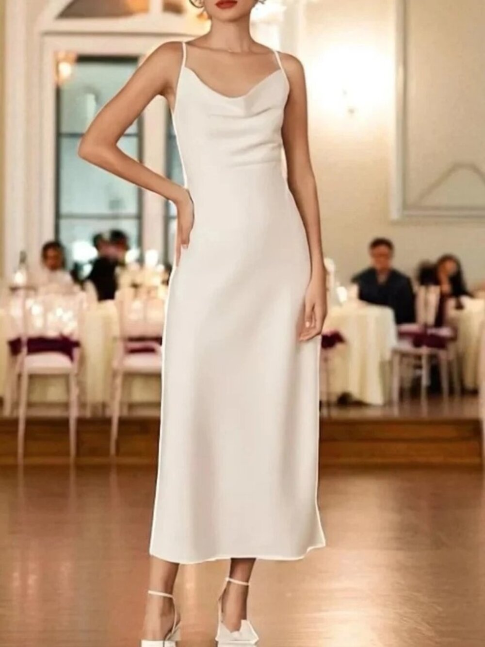 Sachin & Babi Cali Ivory Satin Cowl Neck Midi Dress